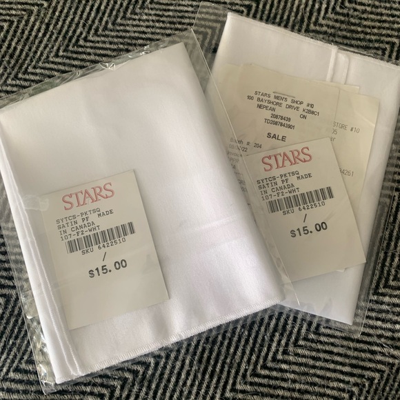 White Satin Pocket Square - Stars NWT - Picture 3 of 3